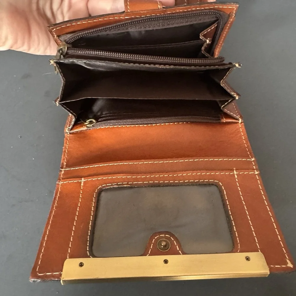 Patricia Nash Cametti Trifold Florence Leather Wallet Brown Classic Western Boho
